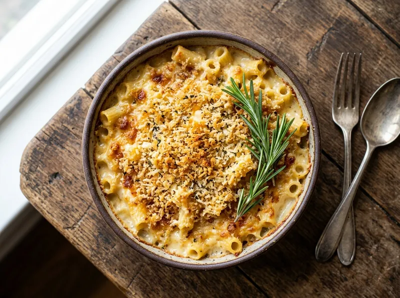 Knuspriger Mac 'n' Cheese vom Blech mit Rosmarin-Semmelbröseln