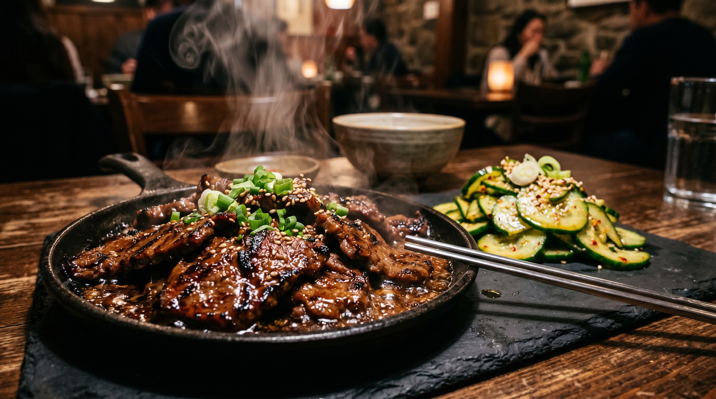 Koreanisches Bulgogi-Rindfleisch mit Sesam-Gurken-Salat