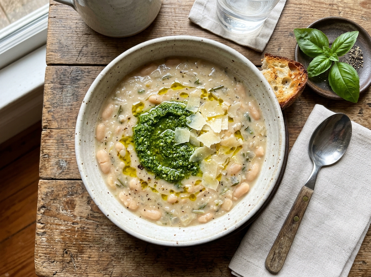 Ligurische Bohnensuppe mit Pesto und Parmesan