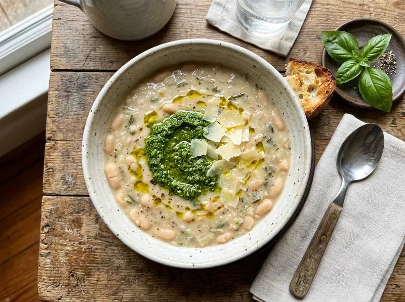 Ligurische Bohnensuppe mit Pesto und Parmesan