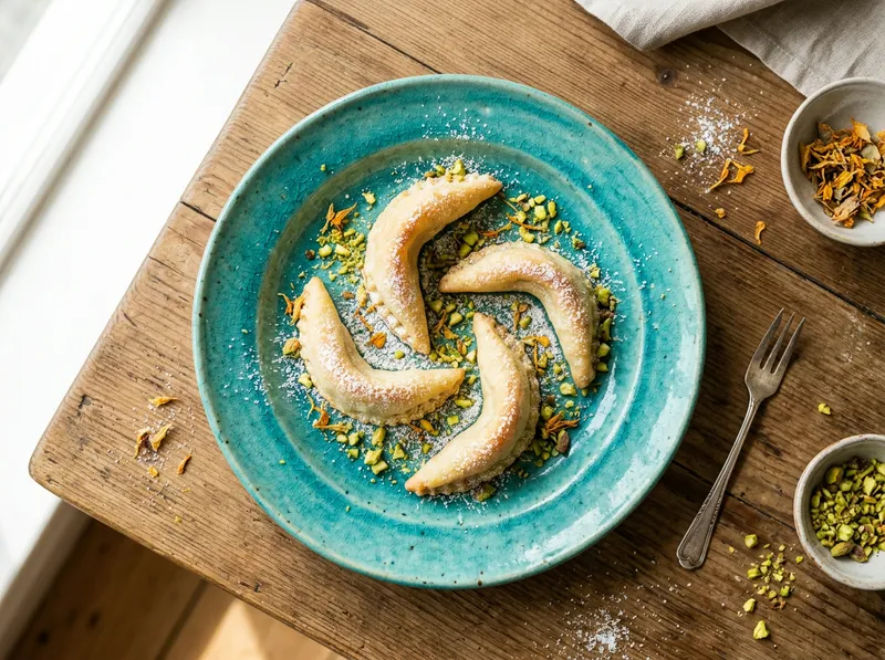 Marokkanische Gazellenhörnchen mit Orangenblüten und Mandeln