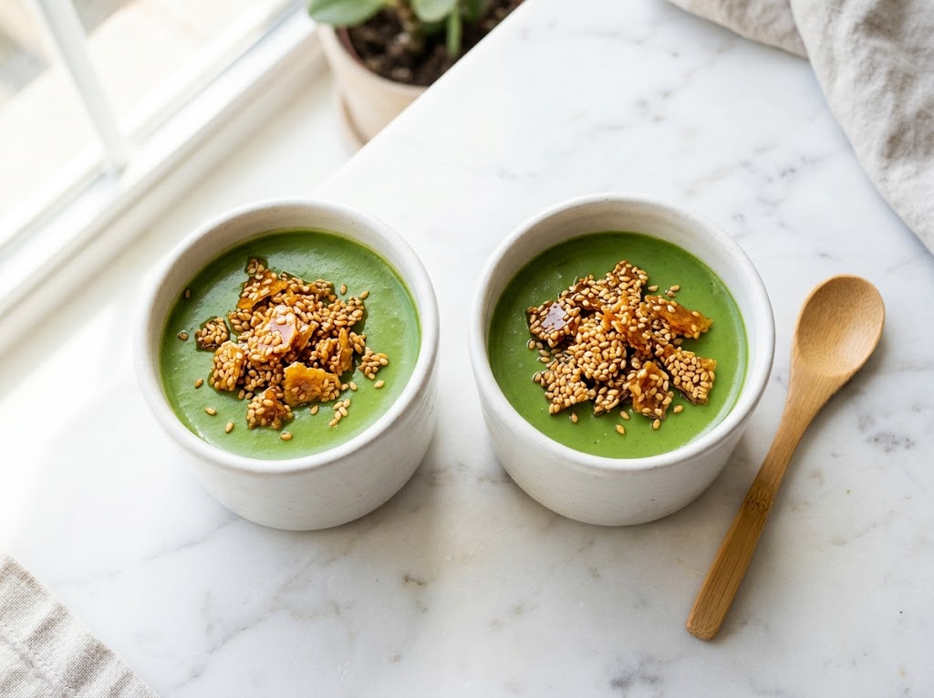 Matcha-Kokos-Panna-Cotta mit Sesam-Krokant