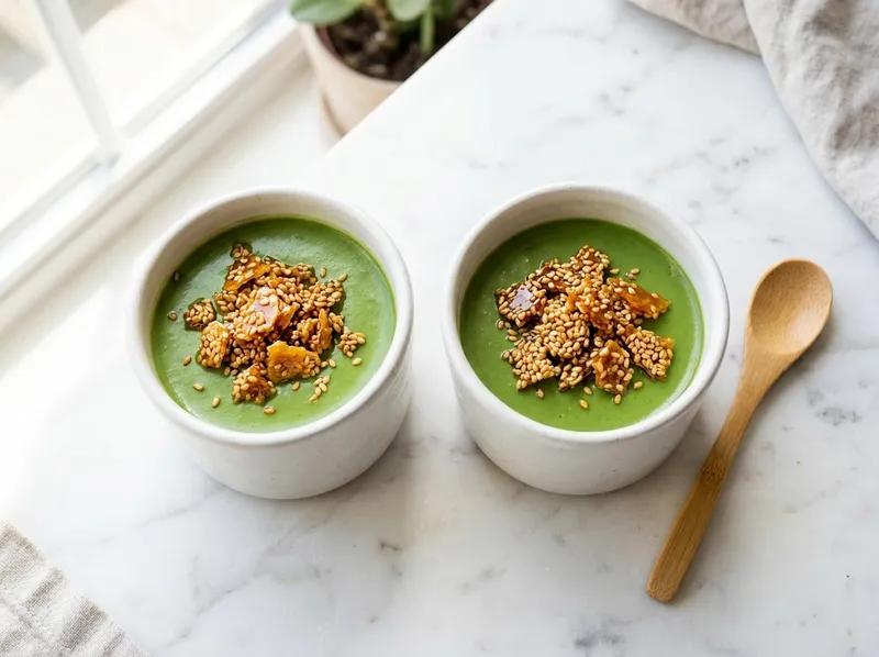 Matcha-Kokos-Panna-Cotta mit Sesam-Krokant