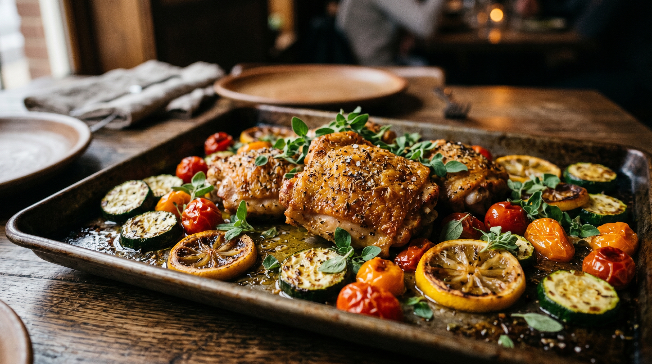 Mediterranes Ofengemüse mit Hähnchen und Zitronen-Oregano