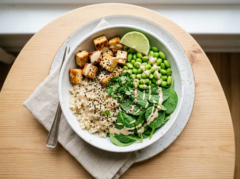 Protein-Power-Bowl mit Edamame, Quinoa und Gegrilltem Tofu