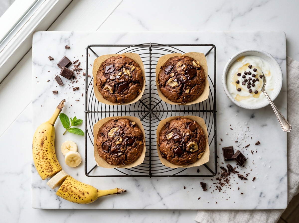 Protein-Schoko-Bananen-Muffins mit griechischem Joghurt