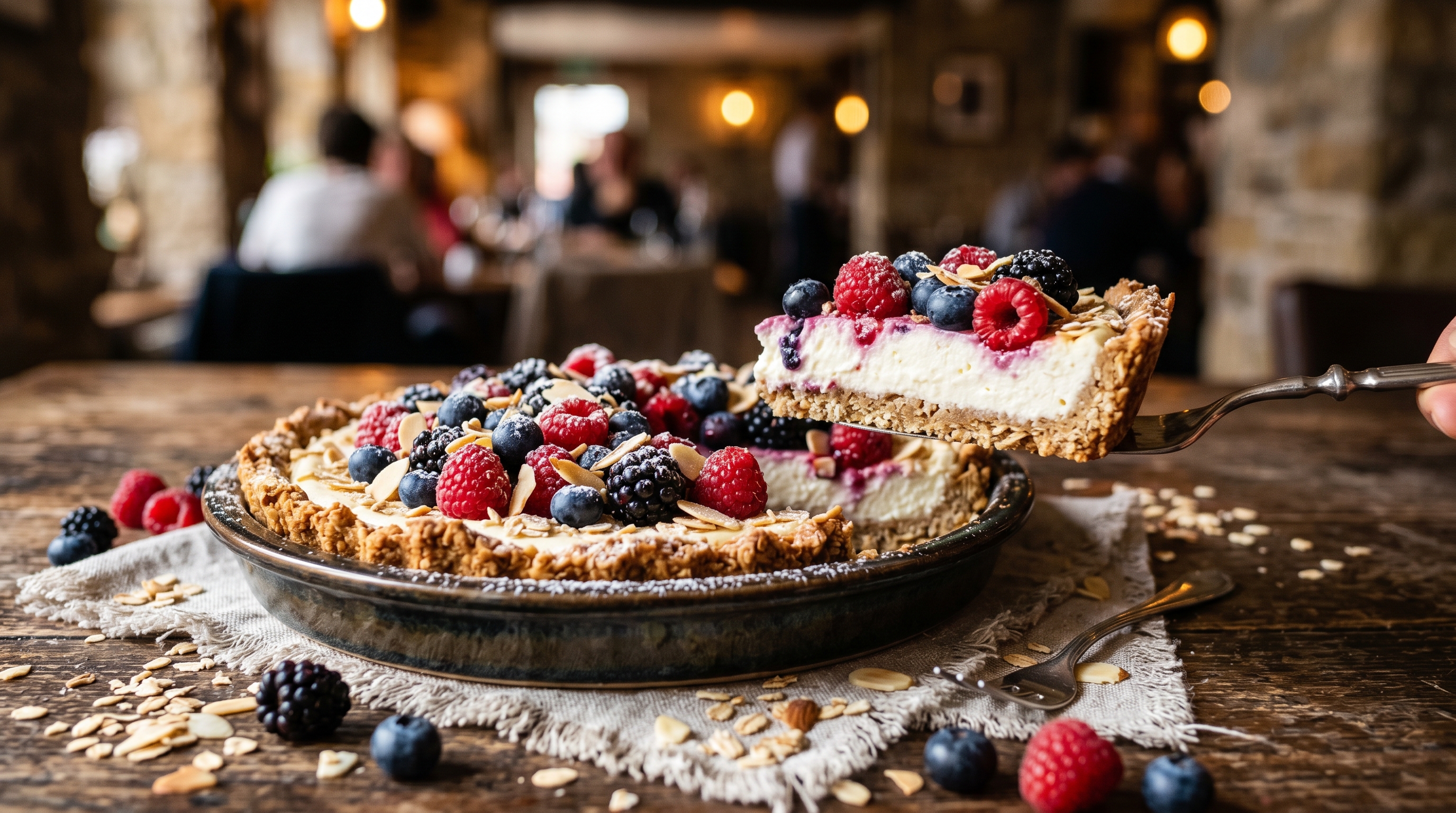 Proteinreiche Quark-Beeren-Tarte mit Hafer-Mandel-Boden