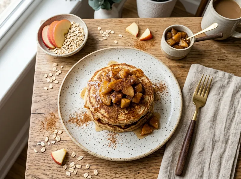 Proteinreiche Quark-Hafer-Pfannkuchen mit Zimt-Apfel-Topping