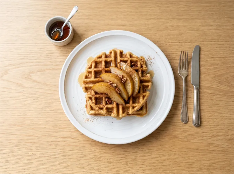 Proteinreiche Quark-Hafer-Waffeln mit Zimt-Birnen