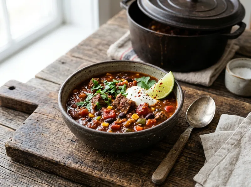 Rauchiger Rinder-Chili-Eintopf vom Grill mit schwarzen Bohnen