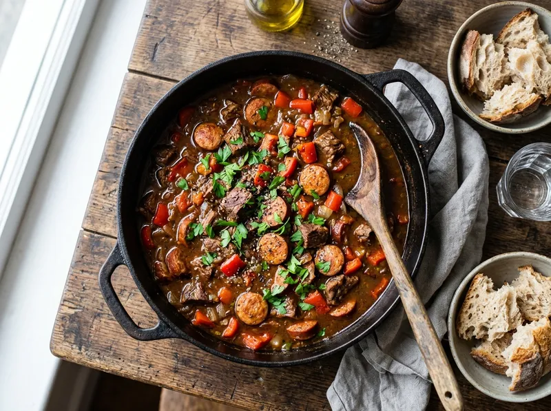 Rauchiger Rindereintopf vom Smoker mit Paprika und Chorizo