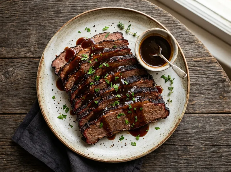 Rauchiges BBQ-Brisket vom Grill mit Whisky-Glasur