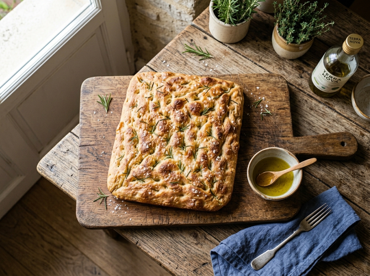 Rustikale Ciabatta-Focaccia mit Rosmarin und Meersalz