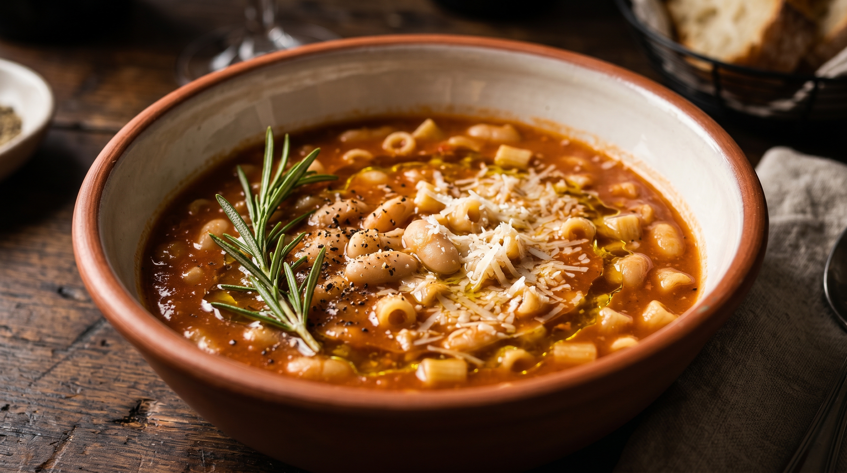 Rustikale Pasta e Fagioli mit frischem Rosmarin