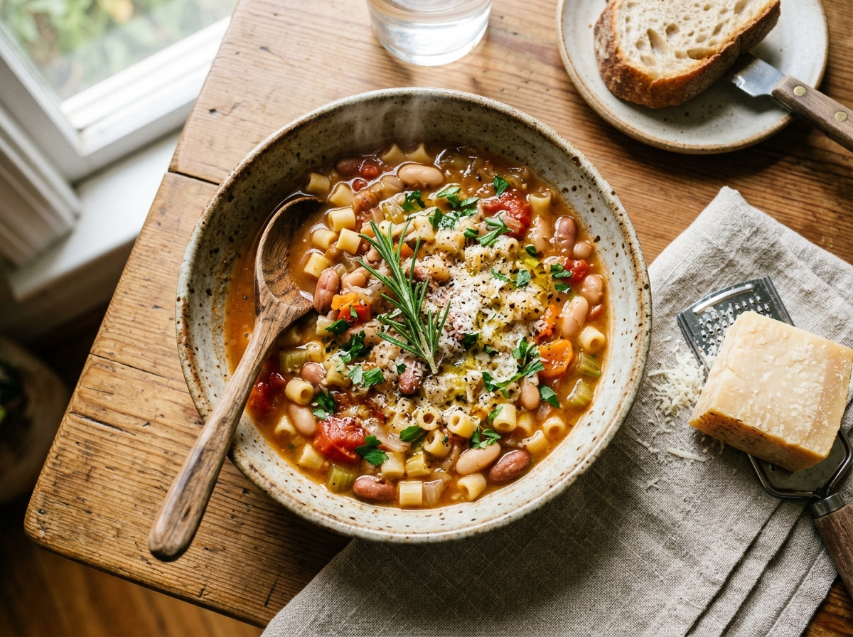 Rustikale Pasta e Fagioli mit frischem Rosmarin