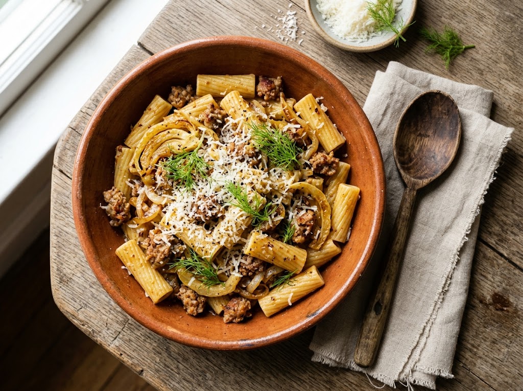 Rustikale Pasta mit Salsiccia und Fenchel