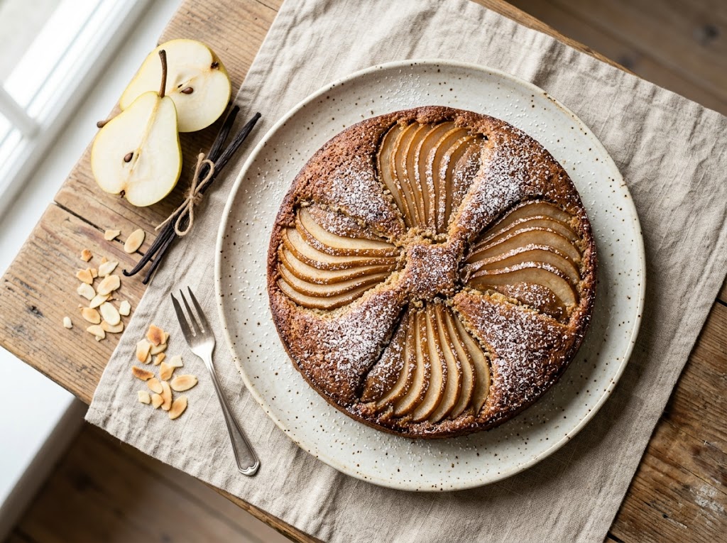 Saftiger Birnen-Mandel-Kuchen mit Vanille