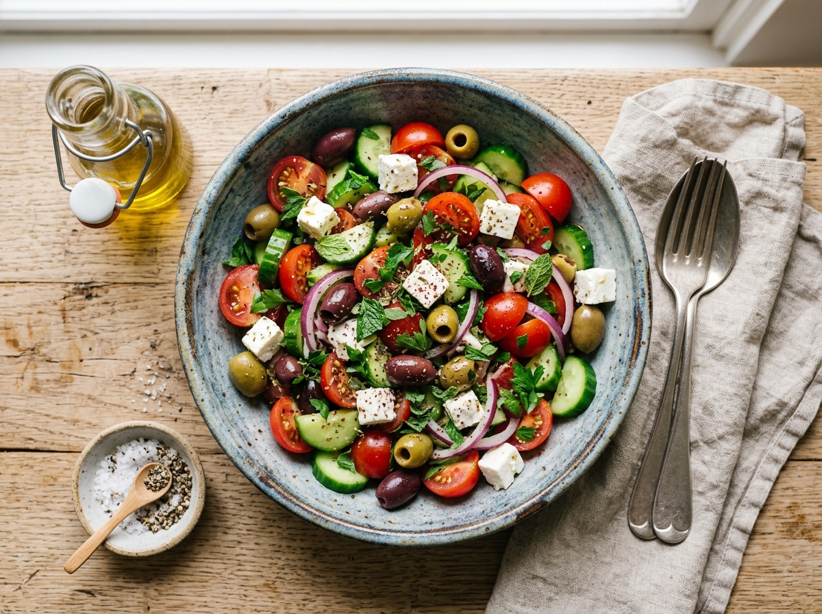 Mediterraner Salat mit Feta und Oliven