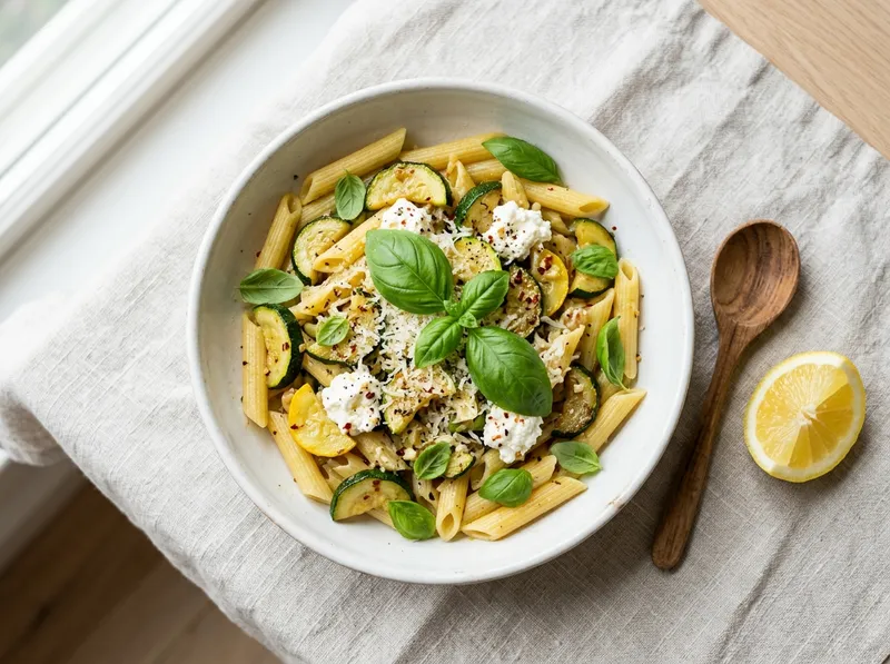 Schnelle Penne mit Zucchini, Zitrone und Ricotta