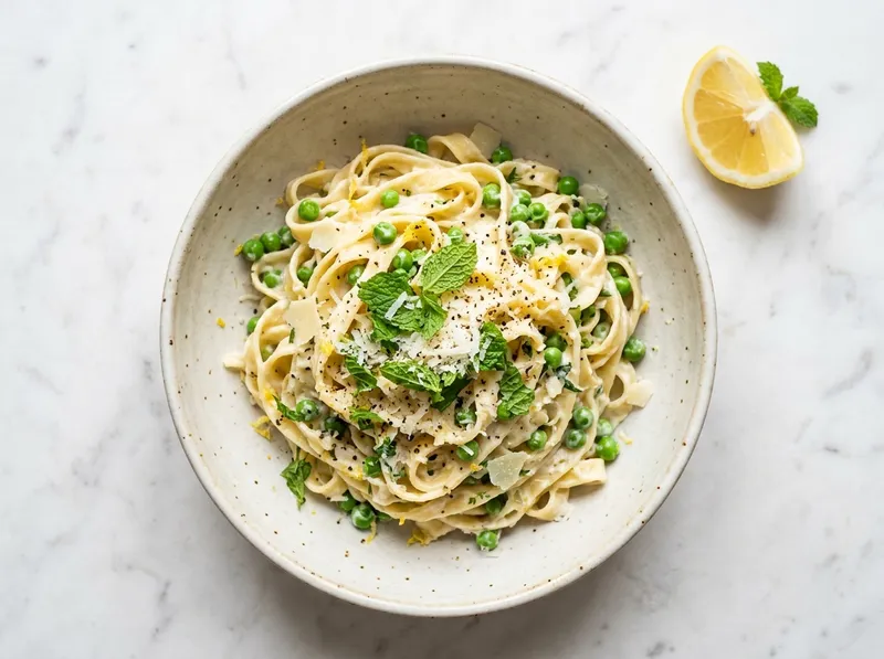 Schnelle Tagliatelle mit Zitrone, Erbsen und Mascarpone