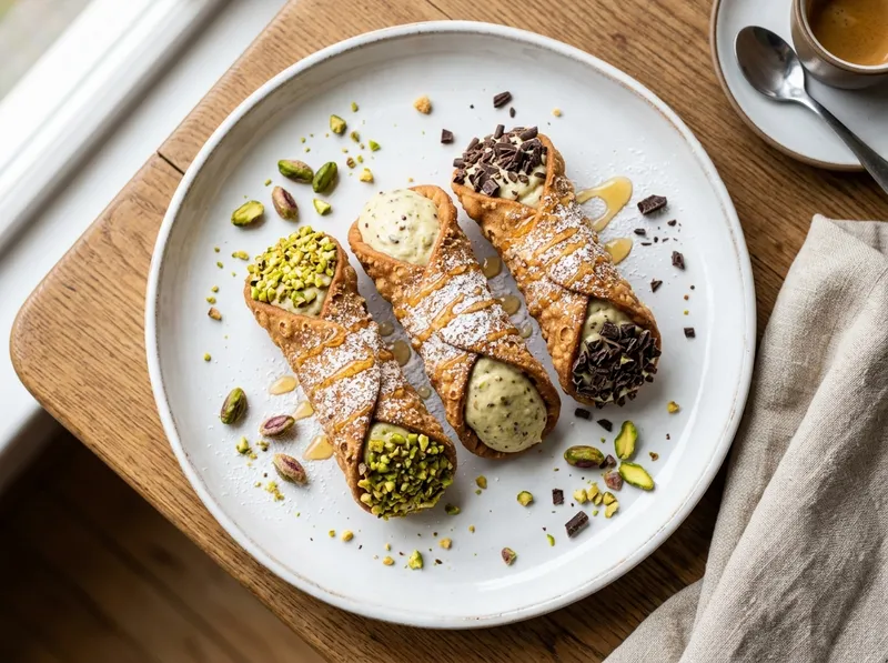 Sizilianische Cannoli mit Pistazien-Ricotta und Orangenblütenhonig