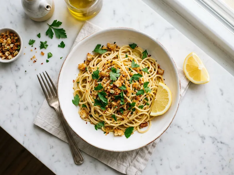Sizilianische Pasta mit Sardellen und Pangrattato
