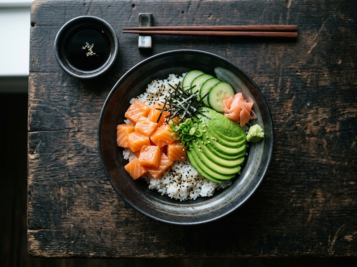 Sushi-Bowl mit Lachs und Avocado