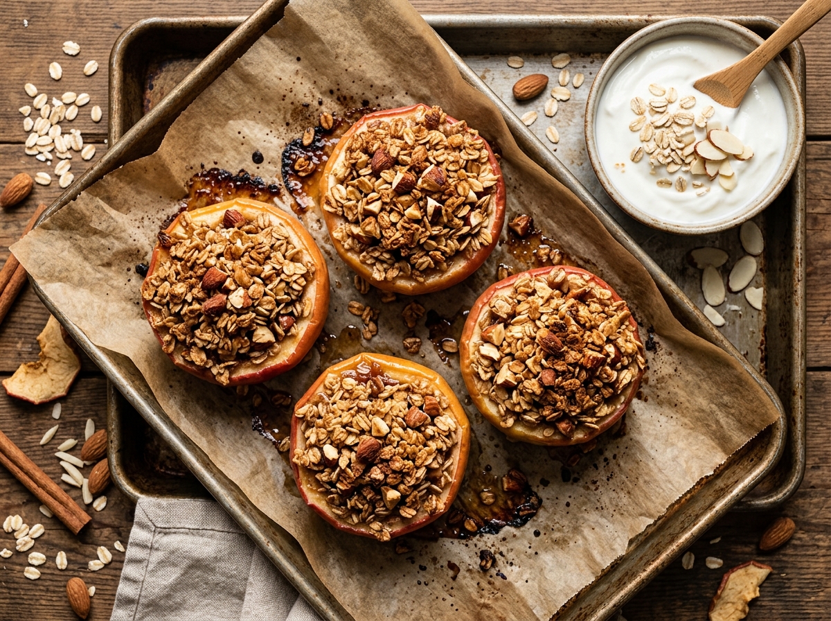 Süße Ofenblech-Bratäpfel mit Haferflocken-Nuss-Crumble