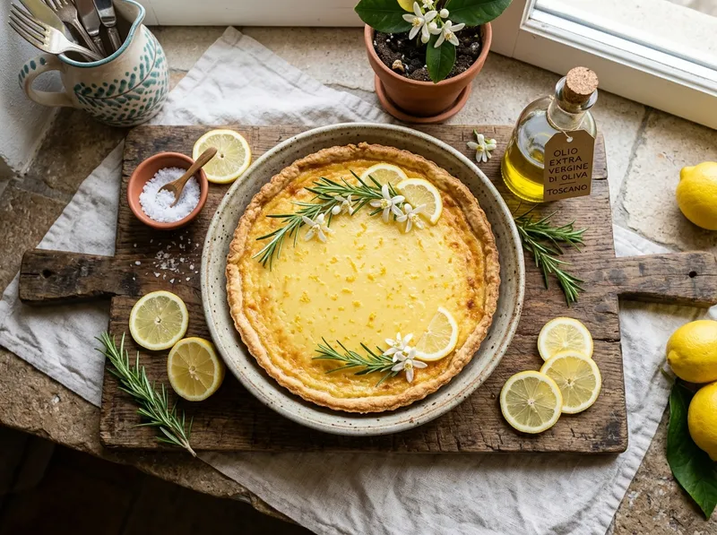 Toskanische Olivenöl-Zitronentarte mit frischem Rosmarin