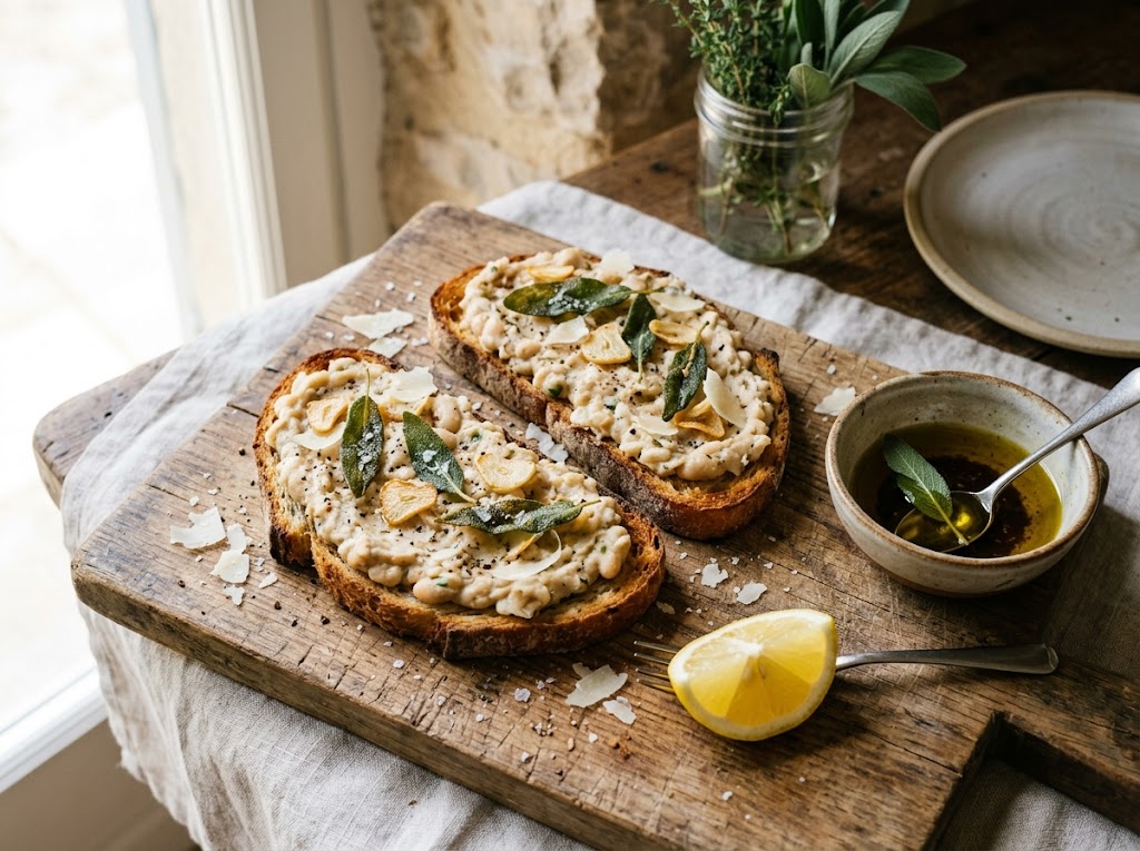 Toskanische Weiße-Bohnen-Bruschetta mit Salbei