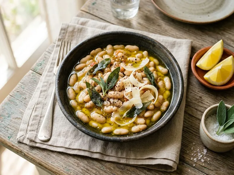 Toskanische Weiße-Bohnen-Pfanne mit Salbei und Zitrone
