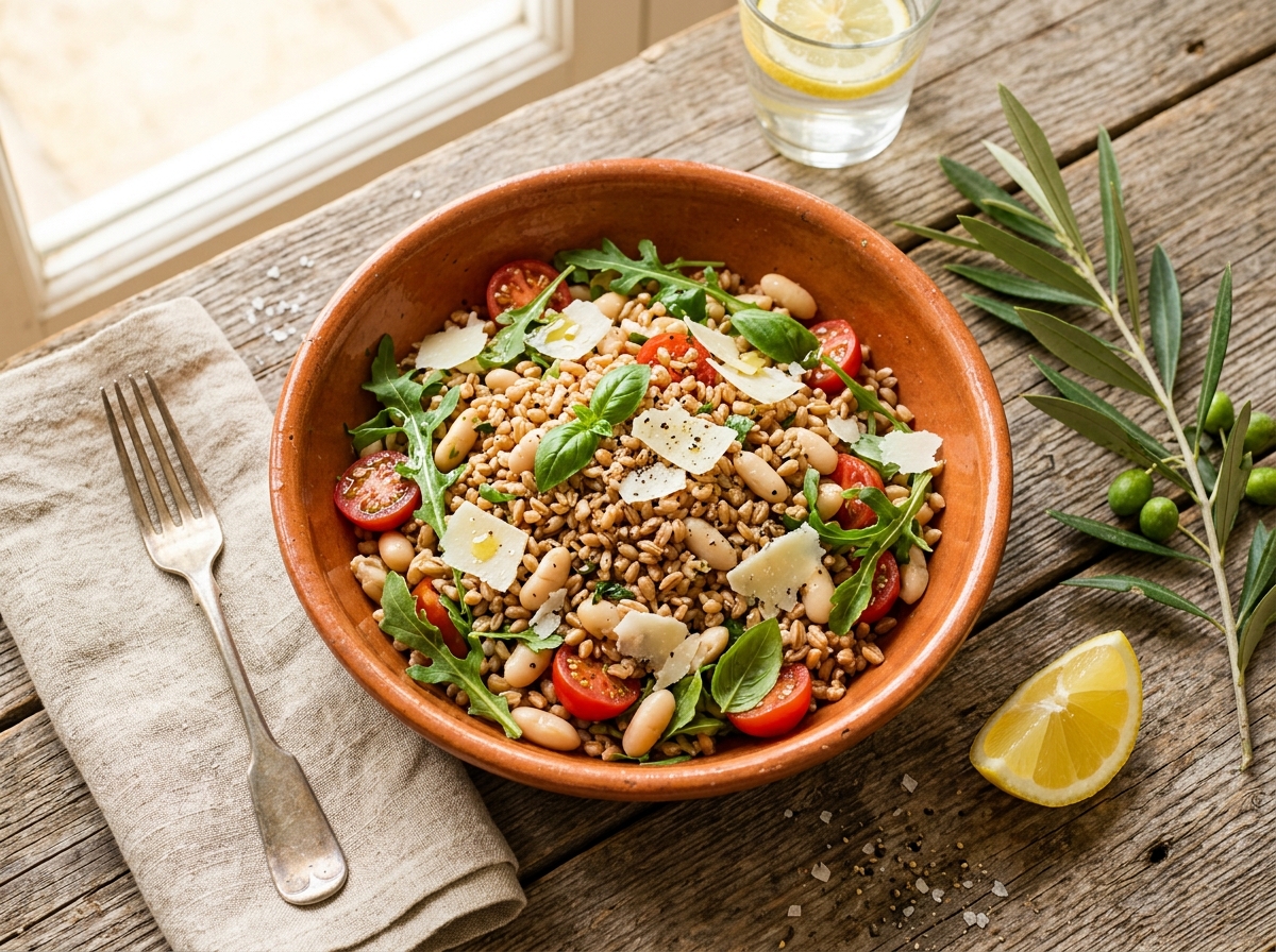 Toskanischer Dinkel-Bowl mit Weißen Bohnen und Zitronenvinaigrette