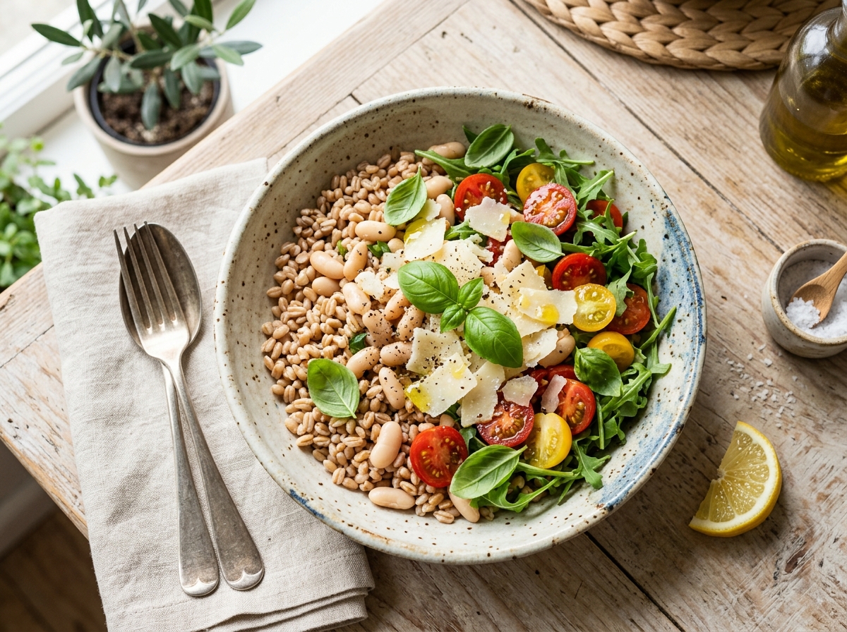 Toskanischer Farro-Bowl mit Weißen Bohnen und Zitrus-Rucola