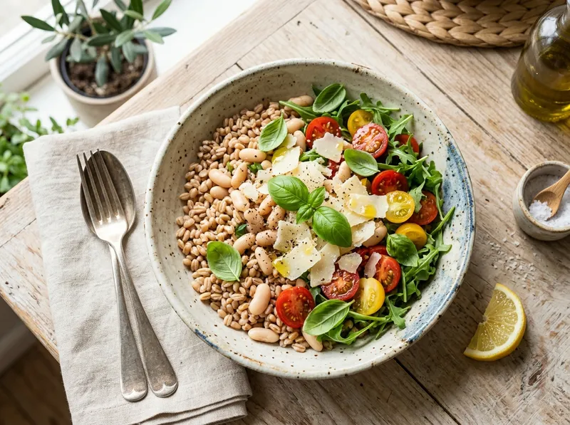 Toskanischer Farro-Bowl mit Weißen Bohnen und Zitrus-Rucola