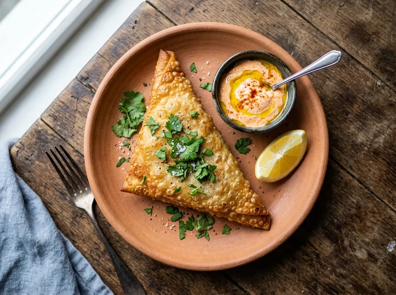 Tunesische Brik mit Ei und Harissa-Joghurt
