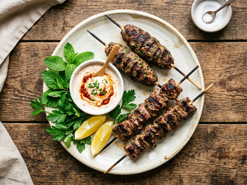 Tunesische Kefta-Spiesse mit Harissa-Joghurt und Minze