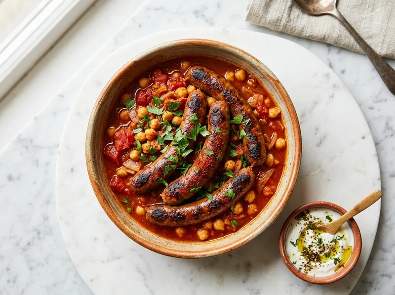 Tunesische Merguez-Tajine mit Kichererbsen und Za'atar-Joghurt