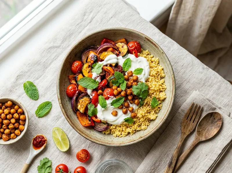 Tunesischer Couscous mit Harissa-Gemüse und frischer Minze