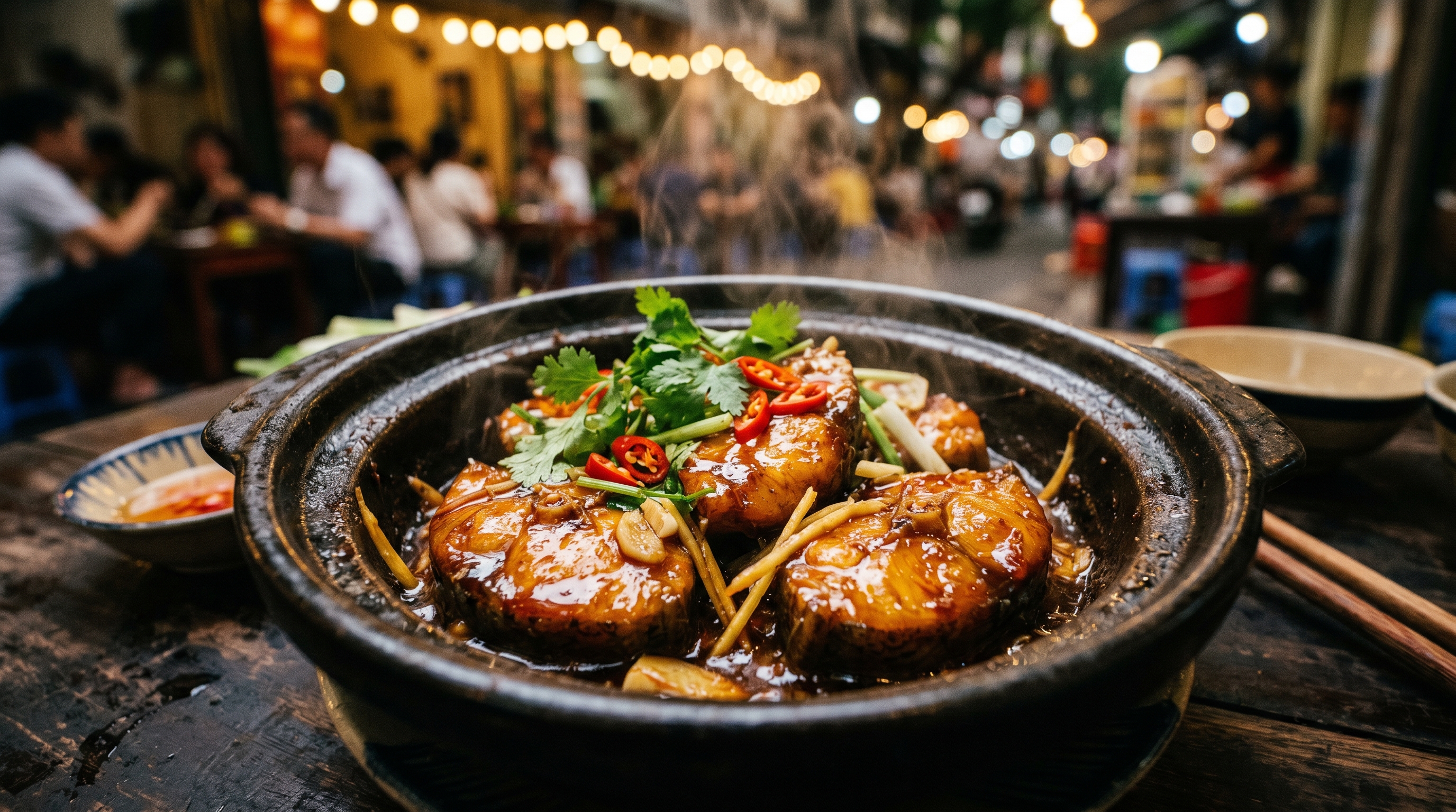 Vietnamesischer Caramelised Fisch mit Ingwer und Koriander