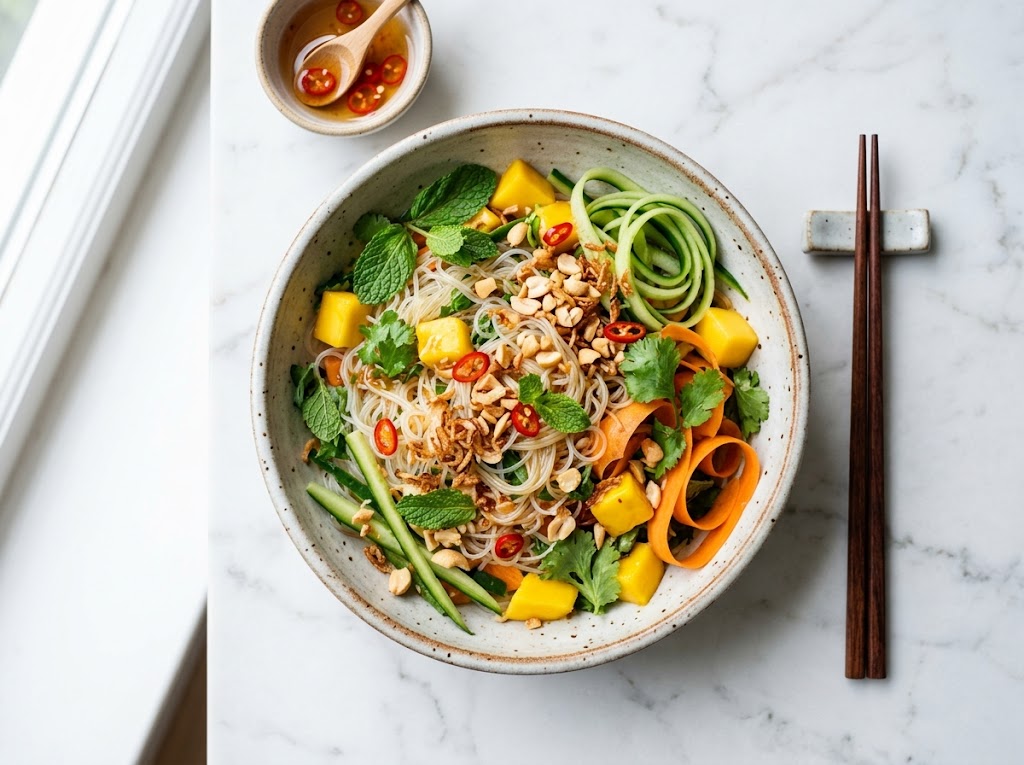 Vietnamesischer Glasnudel-Bowl mit Mango und frischer Minze