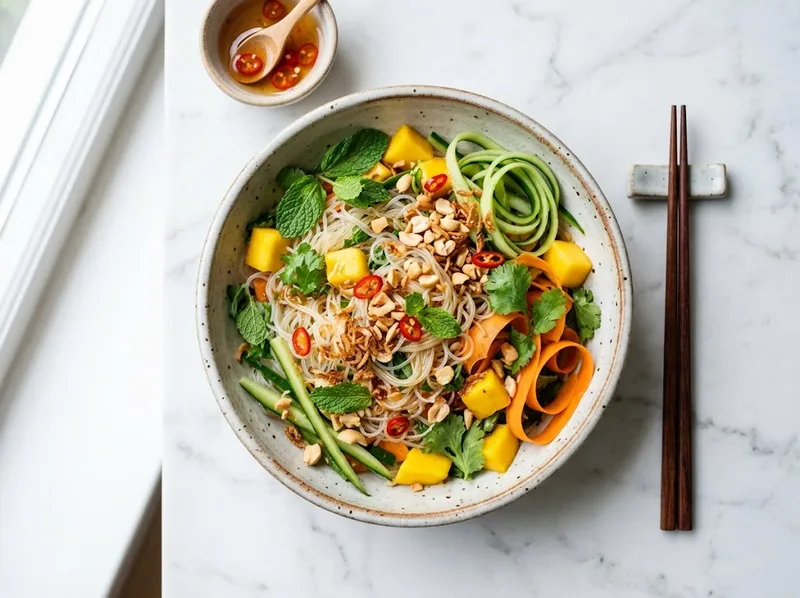 Vietnamesischer Glasnudel-Bowl mit Mango und frischer Minze