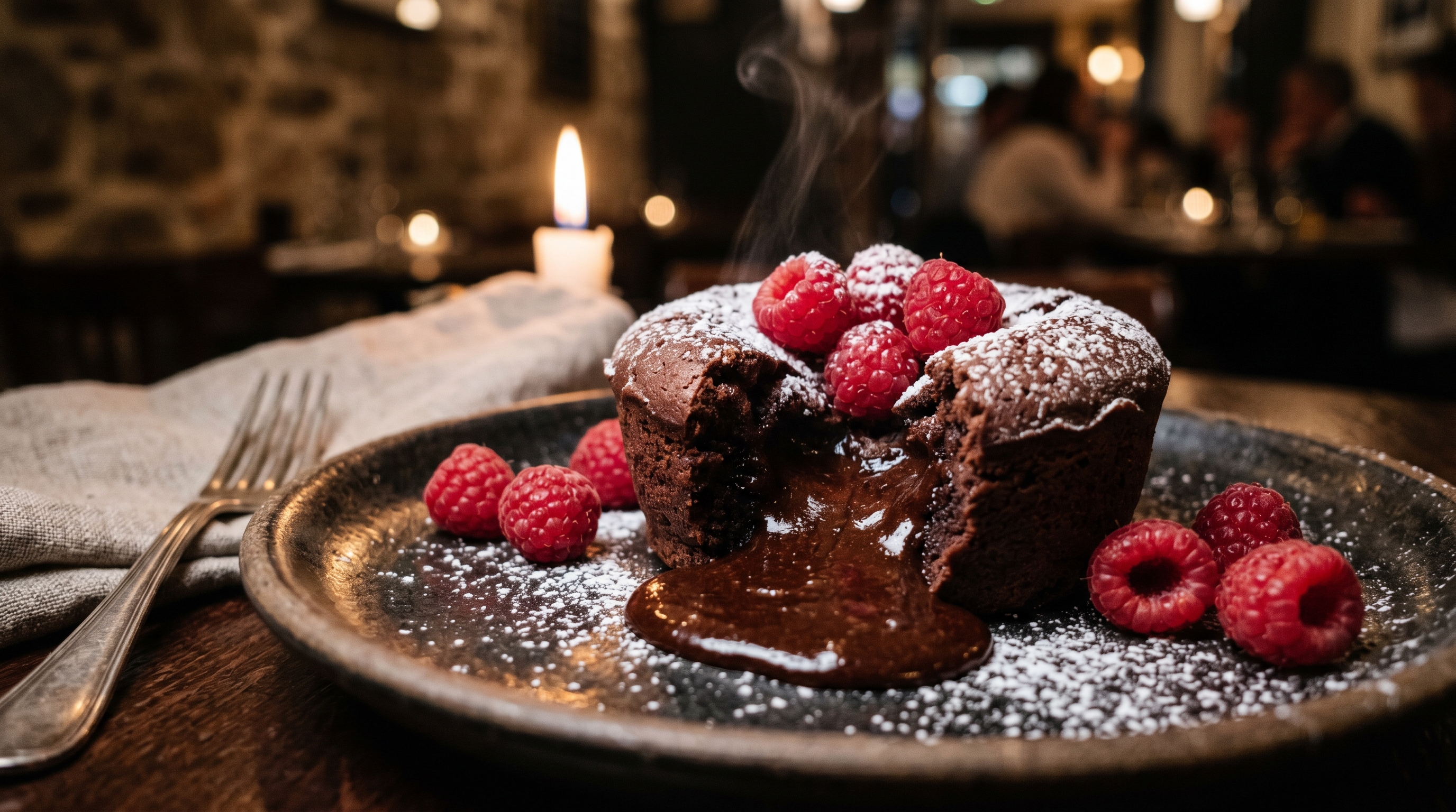 Warme Schokoladen-Lava-Törtchen mit frischen Himbeeren