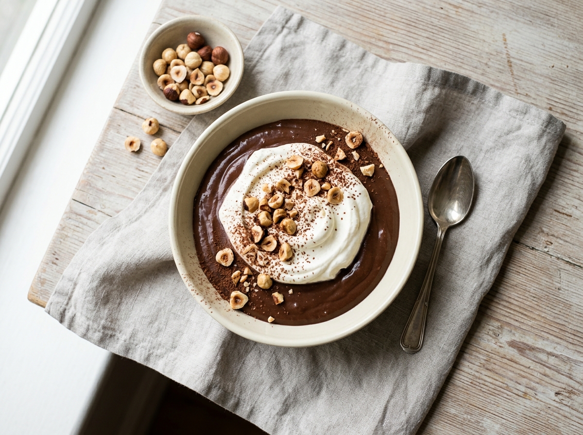 Warmer Schokoladen-Haselnuss-Pudding mit Vanillesahne
