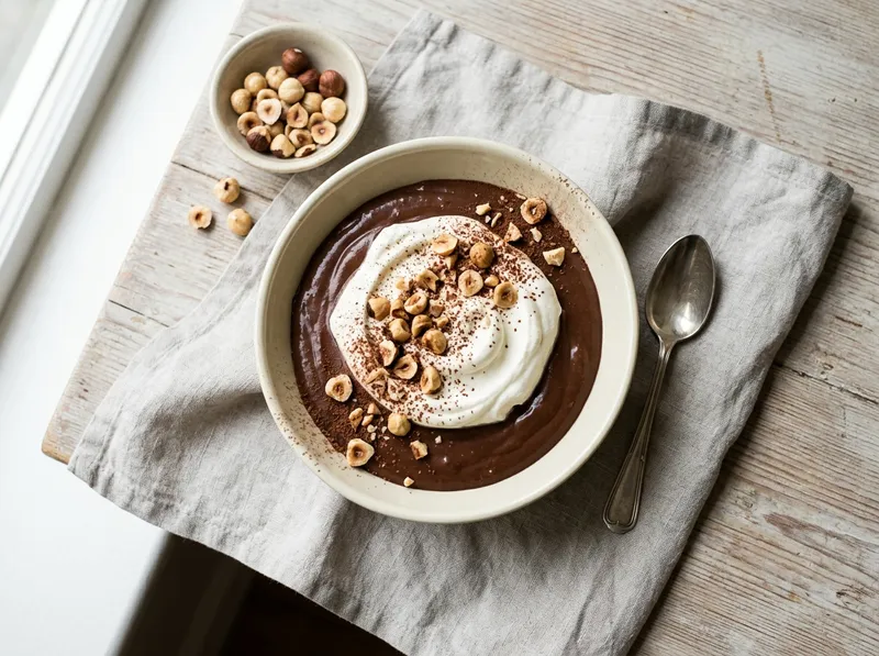 Warmer Schokoladen-Haselnuss-Pudding mit Vanillesahne