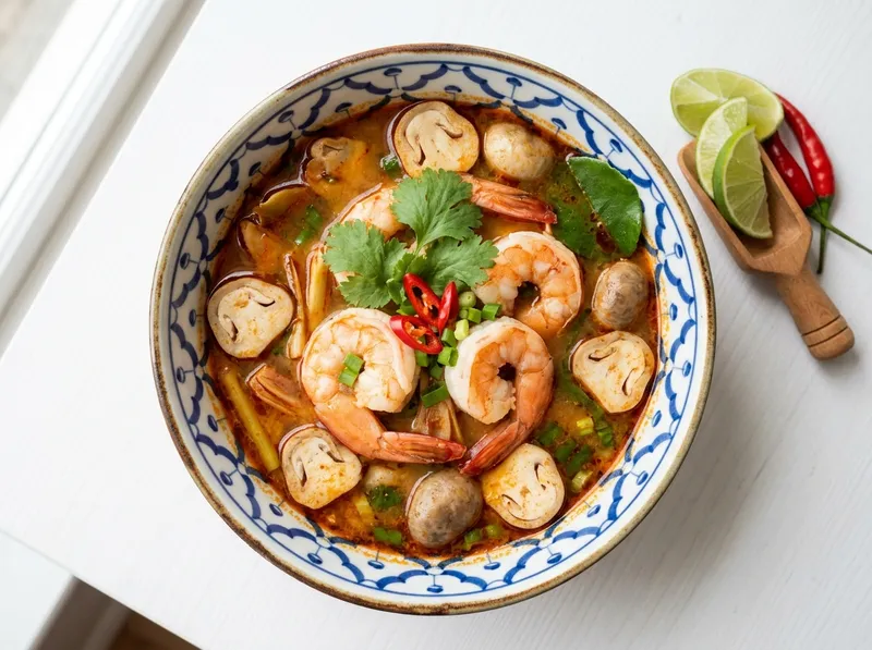 Würzige Tom-Yum-Suppe mit Garnelen und frischem Zitronengras