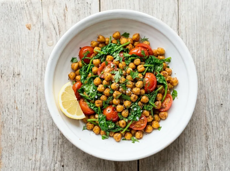 Würzige Kichererbsen-Spinat-Bowl mit Zitrone und Kreuzkümmel