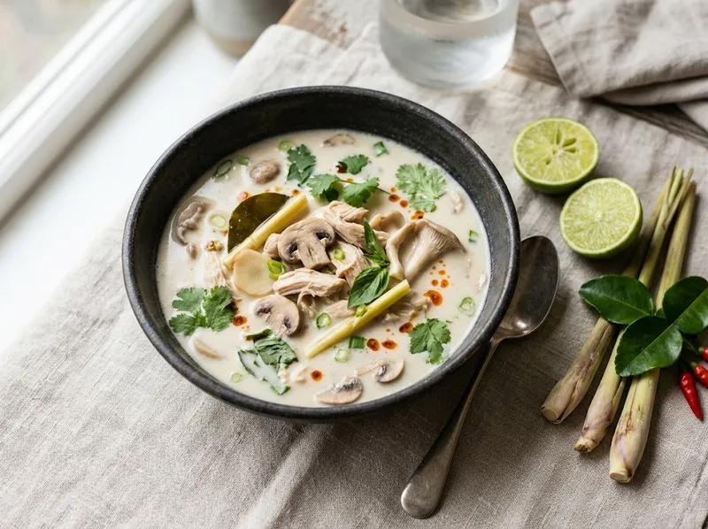 Würzige Tom Kha Gai – Thailändische Kokos-Hühnersuppe