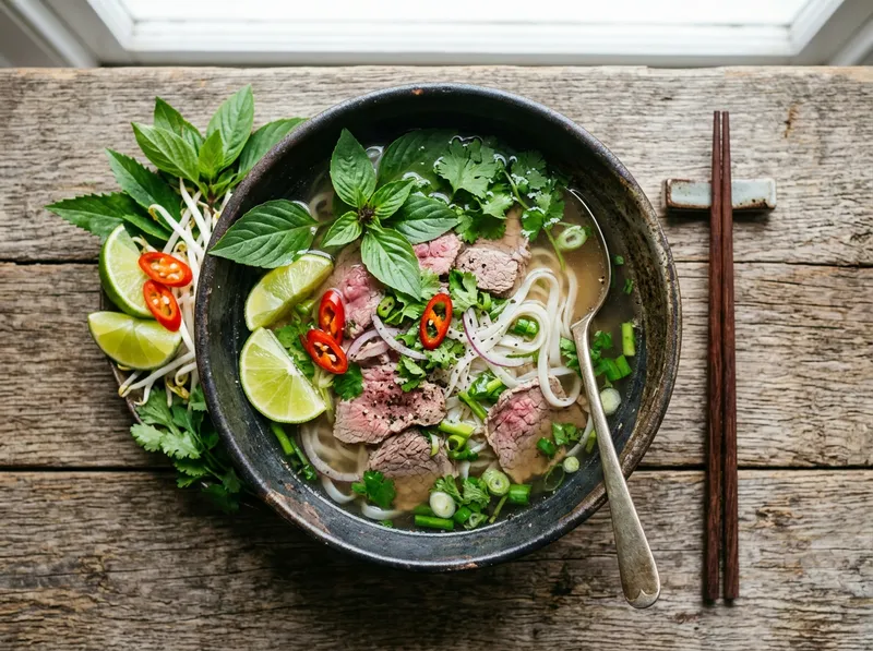Würzige Vietnamesische Rindernudel-Suppe Phở Bò