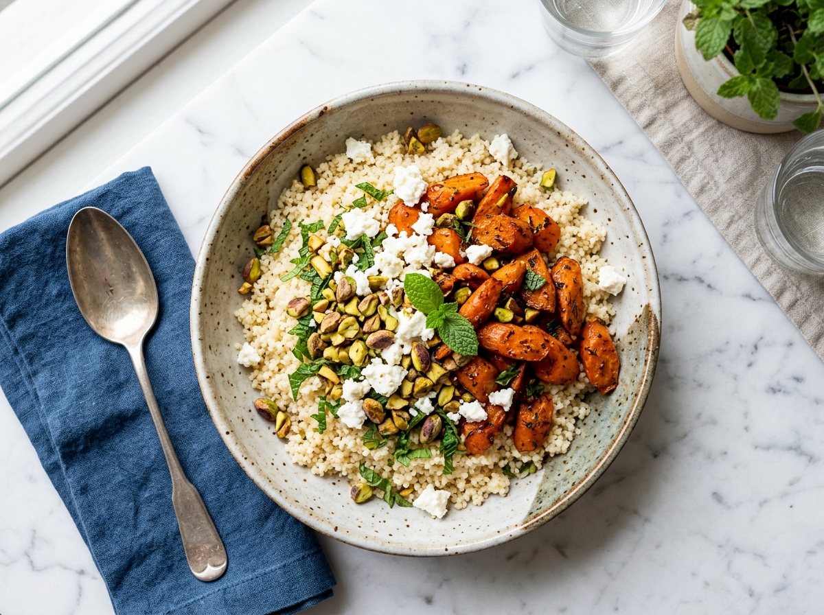 Würziger Couscous mit Zimt-Möhren und Pistazien